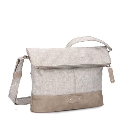 Zwei Damen Rolltop-Handtasche Olli OT6 Umhängetasche 2/4 Liter klassische Crossbody Bag wasserabweisend robust strapazierfähig Bicolor Design Schultertasche, hochwertig verarbeitet (sand) von Zwei