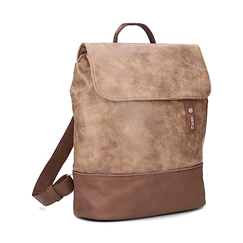 Zwei Damen Rucksack Jana JR13 Rucksack-Handtasche 7 Liter, sportlich-eleganter Look bicolor, DIN-A4 Größe, hochwertiges weiches Kunstleder, Rückenpolsterung, Hauptfach mit Reißverschluss (wood) von Zwei