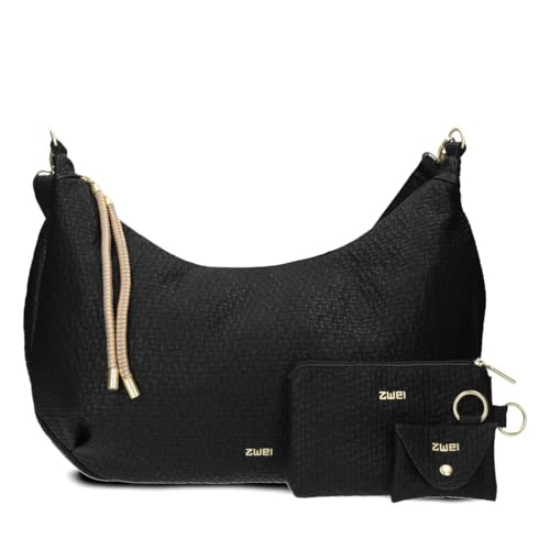 Zwei Damen Shopper LOLA LO140 erweiterbare Schultertasche mit Reißverschluss (16-18 Liter) 3-teiliges Set Umhängetasche mit Geldbeutel & Schlüsselanhänger, große XL Damen Handtasche (black) von Zwei