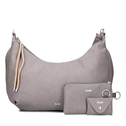 Zwei Damen Shopper LOLA LO140 erweiterbare Schultertasche mit Reißverschluss (16-18 Liter) 3-teiliges Set Umhängetasche mit Geldbeutel & Schlüsselanhänger, große XL Damen Handtasche (grey) von Zwei