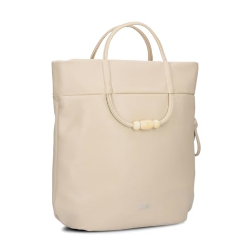 Zwei Damen Tote Bag Perla PE120 Henkeltasche 9 Liter Sommer & Frühling Boho-Look mit Perlen-Verzierung & geflochtenem Tragegurt + langen Schultergurt - als Umhängetasche & Crossbody Bag (sand) von Zwei