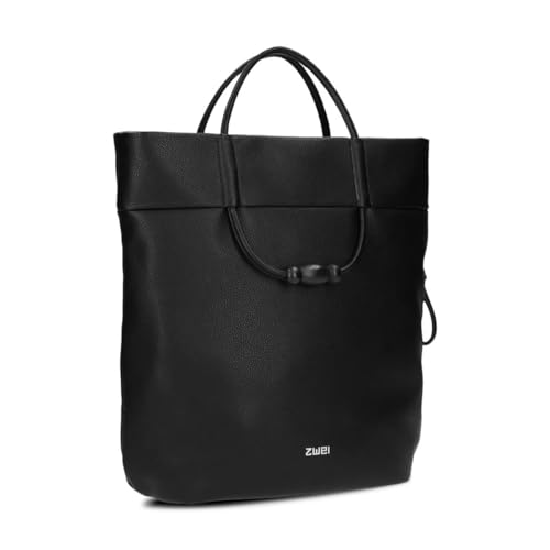 Zwei Damen Tote Bag Perla PE120 Henkeltasche 9 Liter Sommer & Frühling im Boho-Look mit Perlen-Verzierung & geflochtenem Tragegurt + langen Schultergurt - als Umhängetasche & Crossbody Bag (black) von Zwei