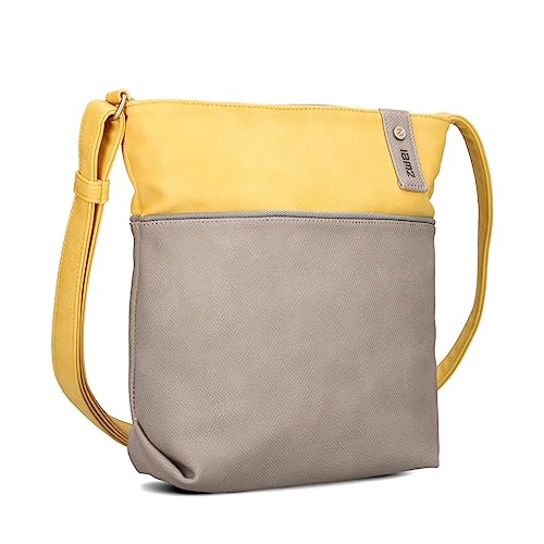 Zwei Damen Umhängetasche JANA J10 Crossbody Bag 5 Liter Handtasche im Canvas-Stil im Bicolor-Design + passender Kosmetikbeutel/Geldbeutel gratis (lemon) von Zwei