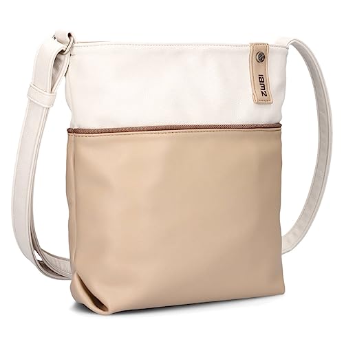 Zwei Damen Umhängetasche JANA J10 Crossbody Bag 5 Liter Handtasche im Canvas-Stil im Bicolor-Design + passender Kosmetikbeutel/Geldbeutel gratis, hochwertig verarbeitet (oat) von Zwei