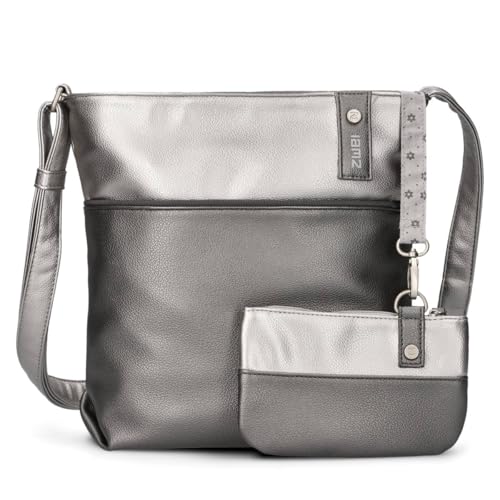 Zwei Damen Umhängetasche JANA J10 Crossbody Bag 5 Liter Handtasche im Canvas-Stil im Bicolor-Design + passender Kosmetikbeutel/Geldbeutel gratis (cosmos) von Zwei