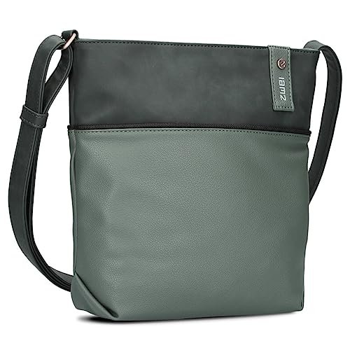 Zwei Damen Umhängetasche JANA J10 Crossbody Bag 5 Liter Handtasche im Canvas-Stil im Bicolor-Design + passender Kosmetikbeutel/Geldbeutel gratis (eucalyptus) von Zwei