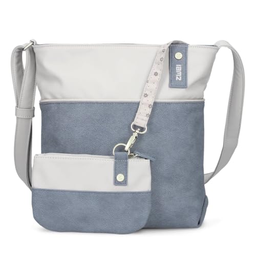 Zwei Damen Umhängetasche JANA J10 Crossbody Bag 5 Liter Handtasche im Canvas-Stil im Bicolor-Design + passender Kosmetikbeutel/Geldbeutel gratis (nubuk-sky) von Zwei