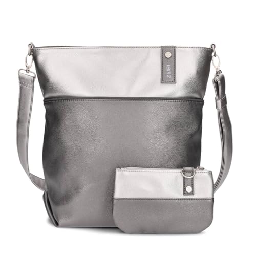 Zwei Damen Umhängetasche Jana J12 Crossbody Bag 9 L Handtasche Bicolor Canvas-Stil passender Kosmetikbeutel extra Schultergurt & Schlüsselband, Schultertasche DIN-A4 passend (cosmos) von Zwei