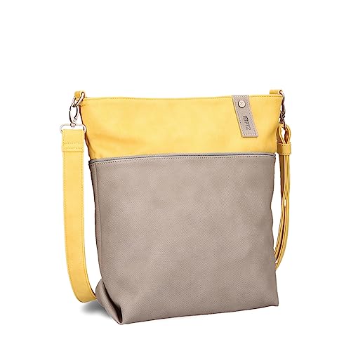 Zwei Damen Umhängetasche Jana J12 Crossbody Bag 9 L Handtasche Bicolor Canvas-Stil passender Kosmetikbeutel extra Schultergurt & Schlüsselband, Schultertasche DIN-A4 passend (lemon) von Zwei