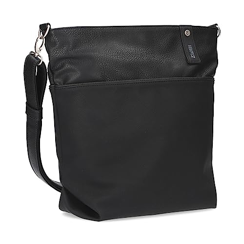 Zwei Damen Umhängetasche Jana J12 Crossbody Bag 9 L Handtasche Bicolor Canvas-Stil passender Kosmetikbeutel extra Schultergurt & Schlüsselband, Schultertasche DIN-A4 passend (nubuk-black) von Zwei