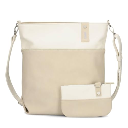 Zwei Damen Umhängetasche Jana J12 Crossbody Bag 9 L Handtasche Bicolor Canvas-Stil passender Kosmetikbeutel extra Schultergurt & Schlüsselband, Schultertasche DIN-A4 passend (nubuk-linen) von Zwei