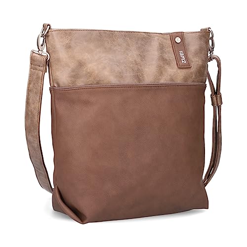 Zwei Damen Umhängetasche Jana J12 Crossbody Bag 9 L Handtasche Bicolor Canvas-Stil passender Kosmetikbeutel extra Schultergurt & Schlüsselband, Schultertasche DIN-A4 passend (wood) von Zwei