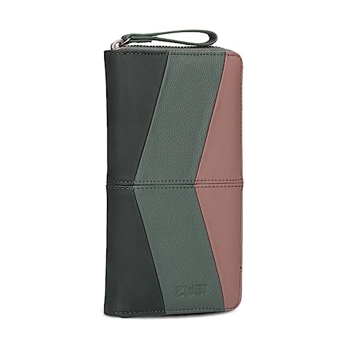 Damen Geldbörse JANA J2 Wallet 20 x 11 cm hochwertiges Kunstleder im Tricolor-Design, Portemonnaie mit 12 Kartenfächern, Münzfach, Sichtfach für Ausweise, mit umlaufenden Reißverschluss (eucalyptus) von Zwei