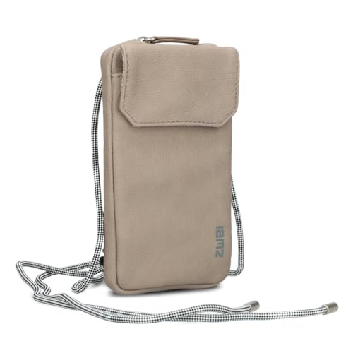 Zwei Handytasche zum Umhängen Mademoiselle.M MP30 Smartphone-Etui & Geldbörse 2-in-1, umlaufender Reißverschluss, längenverstellbarer Riemen, Mini-Handtasche 19 x 10 x 3 cm (Nubuk-Cappuccino) von Zwei