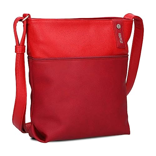 Zwei Damen Umhängetasche JANA J10 Crossbody Bag 5 Liter Handtasche im Canvas-Stil im Bicolor-Design + passender Kosmetikbeutel/Geldbeutel gratis (cherry) von Zwei