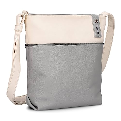 Zwei Damen Umhängetasche JANA J10 Crossbody Bag 5 Liter Handtasche im Canvas-Stil im Bicolor-Design + passender Kosmetikbeutel/Geldbeutel gratis, hochwertig verarbeitet (foggy) von Zwei