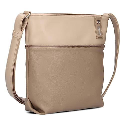 Zwei Damen Umhängetasche JANA J10 Crossbody Bag 5 Liter Handtasche im Canvas-Stil im Bicolor-Design + passender Kosmetikbeutel/Geldbeutel gratis, hochwertig verarbeitet (hazel) von Zwei