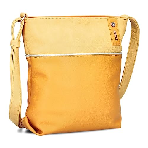 Zwei Damen Umhängetasche JANA J10 Crossbody Bag 5 Liter Handtasche im Canvas-Stil im Bicolor-Design + passender Kosmetikbeutel/Geldbeutel gratis, hochwertig verarbeitet (sunny) von Zwei