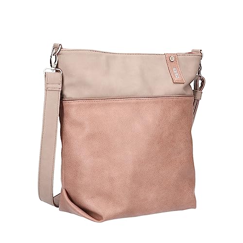 Zwei Damen Umhängetasche Jana J12 Crossbody Bag 9 L Handtasche Bicolor Canvas-Stil passender Kosmetikbeutel extra Schultergurt & Schlüsselband, Schultertasche DIN-A4 passend (blush) von Zwei