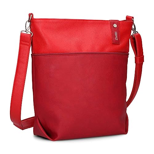 Zwei Damen Umhängetasche Jana J12 Crossbody Bag 9 L Handtasche Bicolor Canvas-Stil passender Kosmetikbeutel extra Schultergurt & Schlüsselband, Schultertasche DIN-A4 passend (cherry) von Zwei