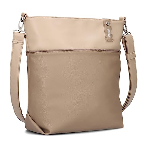 Zwei Damen Umhängetasche Jana J12 Crossbody Bag 9 L Handtasche Bicolor Canvas-Stil passender Kosmetikbeutel extra Schultergurt & Schlüsselband, Schultertasche DIN-A4 passend (hazel) von Zwei