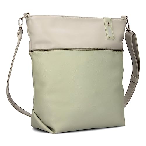 Zwei Damen Umhängetasche Jana J12 Crossbody Bag 9 L Handtasche Bicolor Canvas-Stil passender Kosmetikbeutel extra Schultergurt & Schlüsselband, Schultertasche DIN-A4 passend (jade) von Zwei
