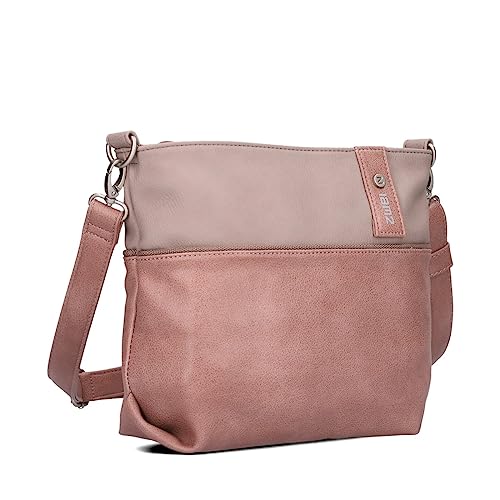 Zwei Damen Umhängetasche JANA J8 Crossbody Bag 3 Liter Bicolor Handtasche im Canvas-Stil, hochwertiges, weiches Kunstleder, ideal für den Alltag, inkl. 2 Schultergurte kurz und lang (blush) von Zwei