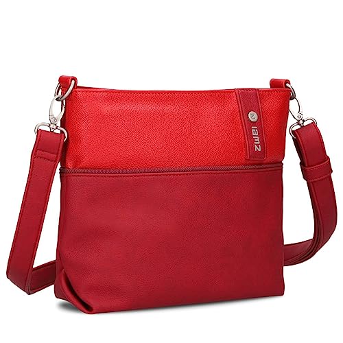 Zwei Damen Umhängetasche JANA J8 Crossbody Bag 3 Liter Bicolor Handtasche im Canvas-Stil, hochwertiges, weiches Kunstleder, ideal für den Alltag, inkl. 2 Schultergurte kurz und lang (cherry) von Zwei