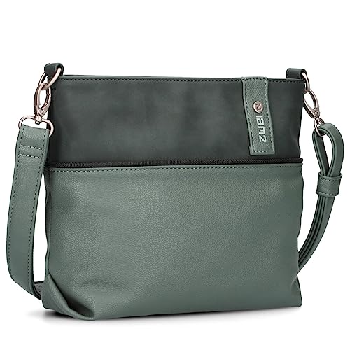 Zwei Damen Umhängetasche JANA J8 Crossbody Bag 3 Liter Bicolor Handtasche im Canvas-Stil, hochwertiges, weiches Kunstleder, ideal für den Alltag, inkl. 2 Schultergurte kurz und lang (eucalyptus) von Zwei