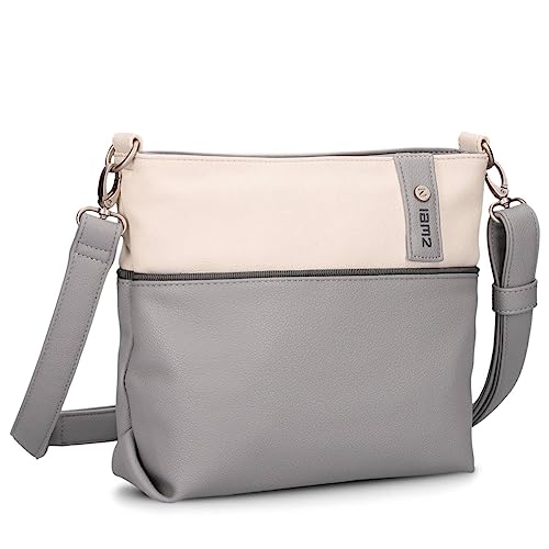 Zwei Damen Umhängetasche JANA J8 Crossbody Bag 3 Liter Bicolor Handtasche im Canvas-Stil, weiches Kunstleder, ideal für den Alltag, inkl. 2 abnehmbare Schultergurte kurz & lang (foggy) von Zwei
