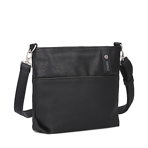 Zwei Damen Umhängetasche JANA J8 Crossbody Bag 3 Liter Bicolor Handtasche im Canvas-Stil, hochwertiges, weiches Kunstleder, ideal für den Alltag, inkl. 2 Schultergurte kurz und lang (nubuk-black) von Zwei