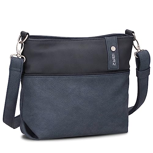 Zwei Damen Umhängetasche JANA J8 Crossbody Bag 3 Liter Bicolor Handtasche im Canvas-Stil, hochwertiges, weiches Kunstleder, ideal für den Alltag, inkl. 2 Schultergurte kurz und lang (nubuk-ink) von Zwei