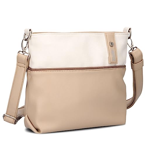 Zwei Damen Umhängetasche JANA J8 Crossbody Bag 3 Liter Bicolor Handtasche im Canvas-Stil, weiches Kunstleder, ideal für den Alltag, inkl. 2 abnehmbare Schultergurte kurz & lang (oat) von Zwei