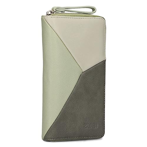 Zwei Damen Geldbörse JANA J2 Wallet 20 x 11 cm hochwertiges Kunstleder im Tricolor-Design, Portemonnaie mit 12 Kartenfächern, Münzfach, Sichtfach für Ausweise, mit umlaufenden Reißverschluss (Jade) von Zwei