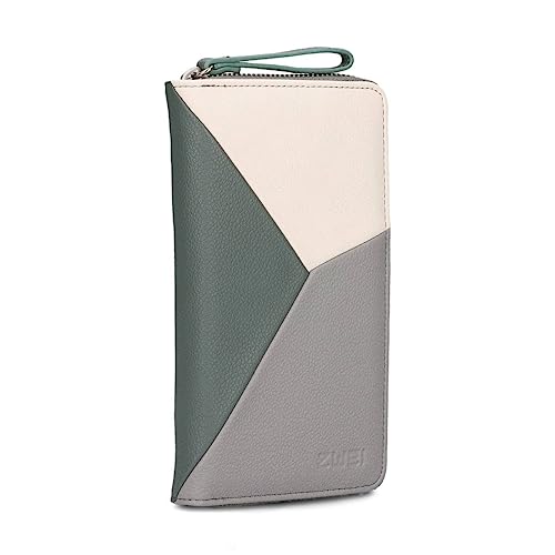 Zwei Damen Geldbörse JANA J2 Wallet 20 x 11 cm hochwertiges Kunstleder im Tricolor-Design, Portemonnaie mit 12 Kartenfächern, Münzfach, Sichtfach für Ausweise, mit umlaufenden Reißverschluss (Foggy) von Zwei