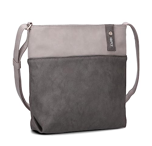 Zwei Damen Umhängetasche JANA J10 Crossbody Bag 5 Liter Handtasche im Canvas-Stil im Bicolor-Design + passender Kosmetikbeutel/Geldbeutel gratis (nubuk-stone) von Zwei