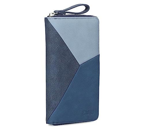 Damen Geldbörse JANA J2 Wallet 20 x 11 cm hochwertiges Kunstleder im Tricolor-Design, Portemonnaie mit 12 Kartenfächern, Münzfach, Sichtfach für Ausweise, mit umlaufenden Reißverschluss (nubuk-blue) von Zwei