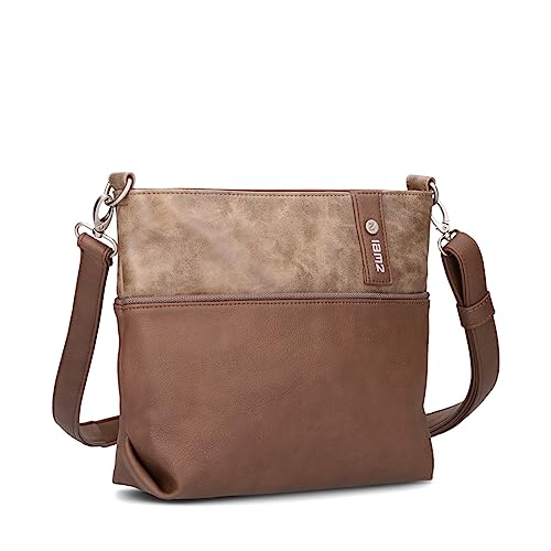 Zwei Damen Umhängetasche JANA J8 Crossbody Bag 3 Liter Bicolor Handtasche im Canvas-Stil, hochwertiges, weiches Kunstleder, ideal für den Alltag, inkl. 2 Schultergurte kurz und lang (wood) von Zwei