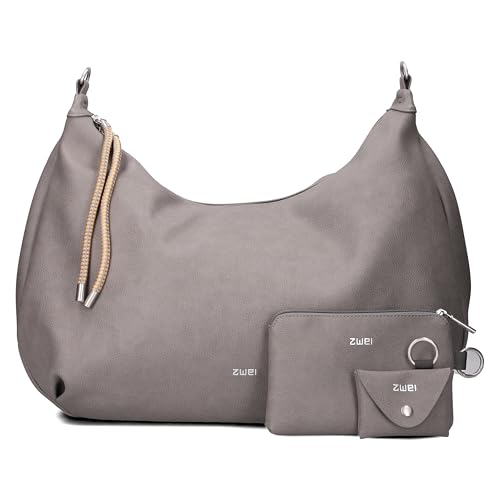 Zwei LOLA LO200 XXL Shopper Volumen erweiterbar (17-21 L) große Damen Umhängetasche & Schultertasche in Moon Bag Design, 4-tlg Taschen-Set inkl. Zip-Pouch, Mini-Pouch & Schlüsselanhänger (grey) von Zwei