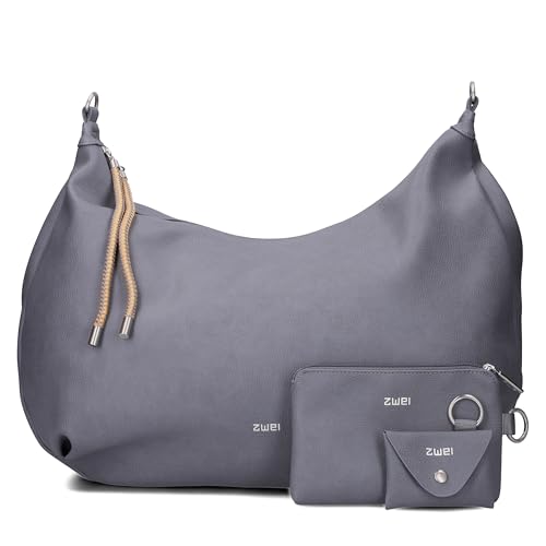 Zwei LOLA LO200 XXL Shopper Volumen erweiterbar (17-21 L) große Damen Umhängetasche & Schultertasche in Moon Bag Design, 4-tlg Taschen-Set inkl. Zip-Pouch, Mini-Pouch & Schlüsselanhänger (blue) von Zwei
