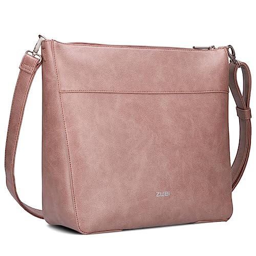 Zwei Große Schultertasche Mademoiselle M110 Damen Shopper 10 Liter klassisch-elegante Damen Umhängetasche mit Schlüsselring für die City Arbeit Shopping Business Platz für DIN-A4-Unterlagen (blush) von Zwei