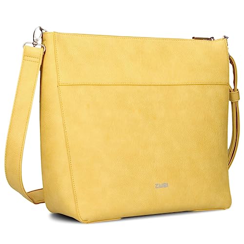 Zwei Große Schultertasche Mademoiselle M110 Damen Shopper 10 Liter klassisch-elegante Damen Umhängetasche mit Schlüsselring für die City Arbeit Shopping Business Platz für DIN-A4-Unterlagen (lemon) von Zwei