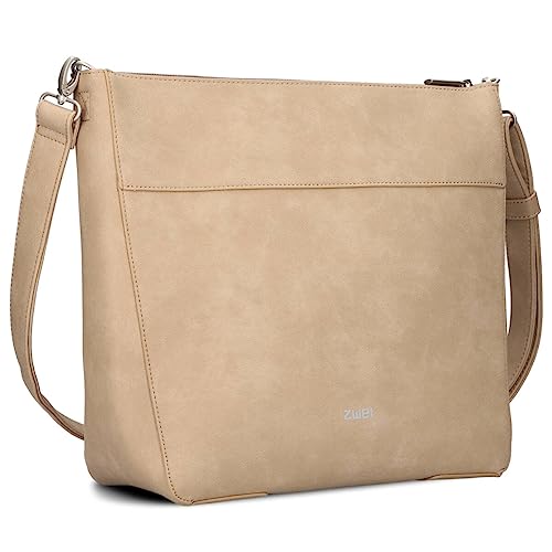 Große Schultertasche Mademoiselle M110 Damen Shopper 10 Liter klassisch-elegante Damen Umhängetasche mit Schlüsselring für die City Arbeit Shopping Business Platz für DIN-A4-Unterlagen (nubuk-sand) von Zwei