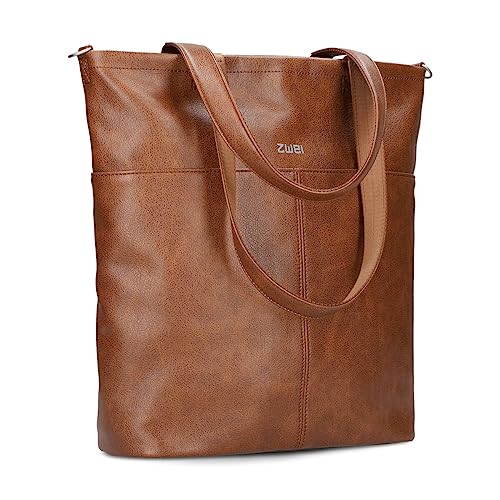 Zwei Damen Shopper Mademoiselle.M M145 große Schultertasche 10 Liter Tote Bag aus wasserabweisendem Kunstleder inkl. zusätzlicher langer Schultergurt als Umhängetasche zu tragen (cognac) von Zwei