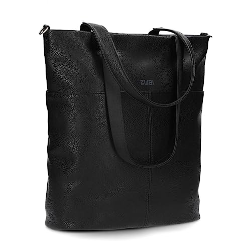 Damen Shopper Mademoiselle M145 große Schultertasche 10 Liter wasserabweisend aus hochwertigem Kunstleder inkl. langem Schultergurt als Umhängetasche zu tragen, gute Innenausstattung (noir) von Zwei