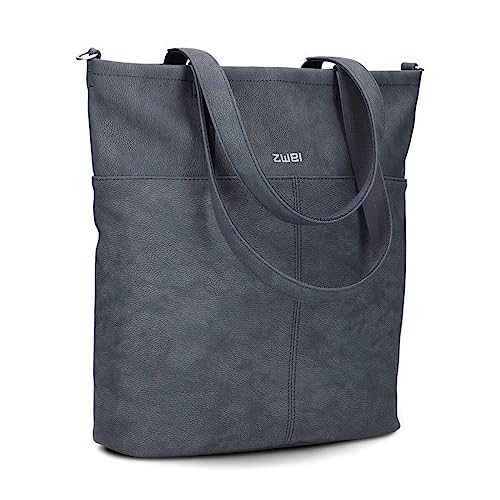 Damen Shopper Mademoiselle M145 große Schultertasche 10 Liter wasserabweisend aus hochwertigem Kunstleder inkl. langem Schultergurt als Umhängetasche zu tragen, gute Innenausstattung (nubuk-blue) von Zwei