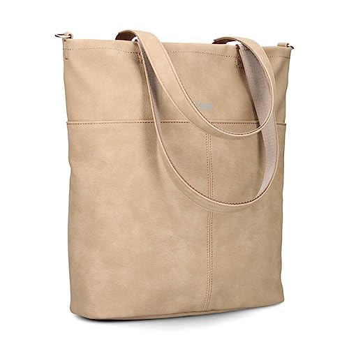 Damen Shopper Mademoiselle M145 große Schultertasche 10 Liter wasserabweisend aus hochwertigem Kunstleder inkl. langem Schultergurt als Umhängetasche zu tragen, gute Innenausstattung (nubuk-sand) von Zwei