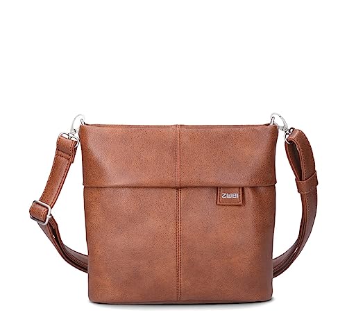 Zwei Damen Handtasche Mademoiselle M8 Umhängetasche 3 Liter klassische Crossbody Bag aus hochwertigem Kunstleder (cognac) von Zwei