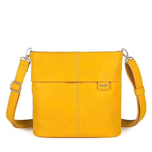 Zwei Damen Handtasche Mademoiselle.M M8 Umhängetasche 3 Liter klassische Crossbody Bag aus weichem Kunstleder mit Kragen & Hauptfach mit Reißverschluss (yellow) von Zwei