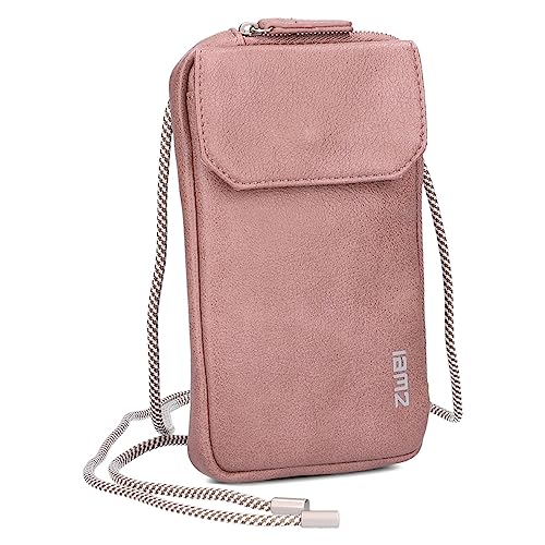 Zwei Handytasche zum Umhängen MP30 Smartphone-Etui 19 x 10 cm, Kleingeldfach + 4 Kartensteckfächer, umlaufender Reißverschluss, längenverstellbarer Riemen, hochwertiges Kunstleder (Blush) von Zwei